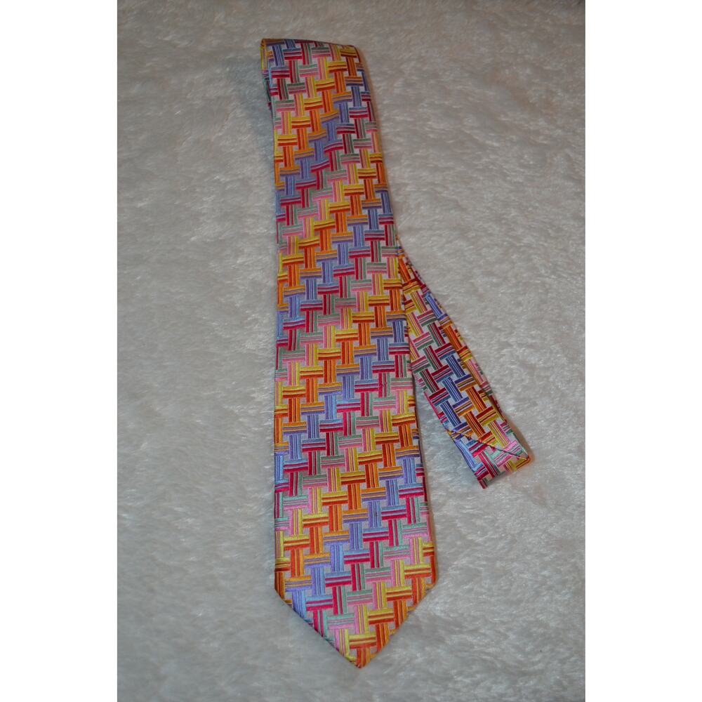 Duchamp London Multi Color Pastel Geometric Tie Hand Made in England